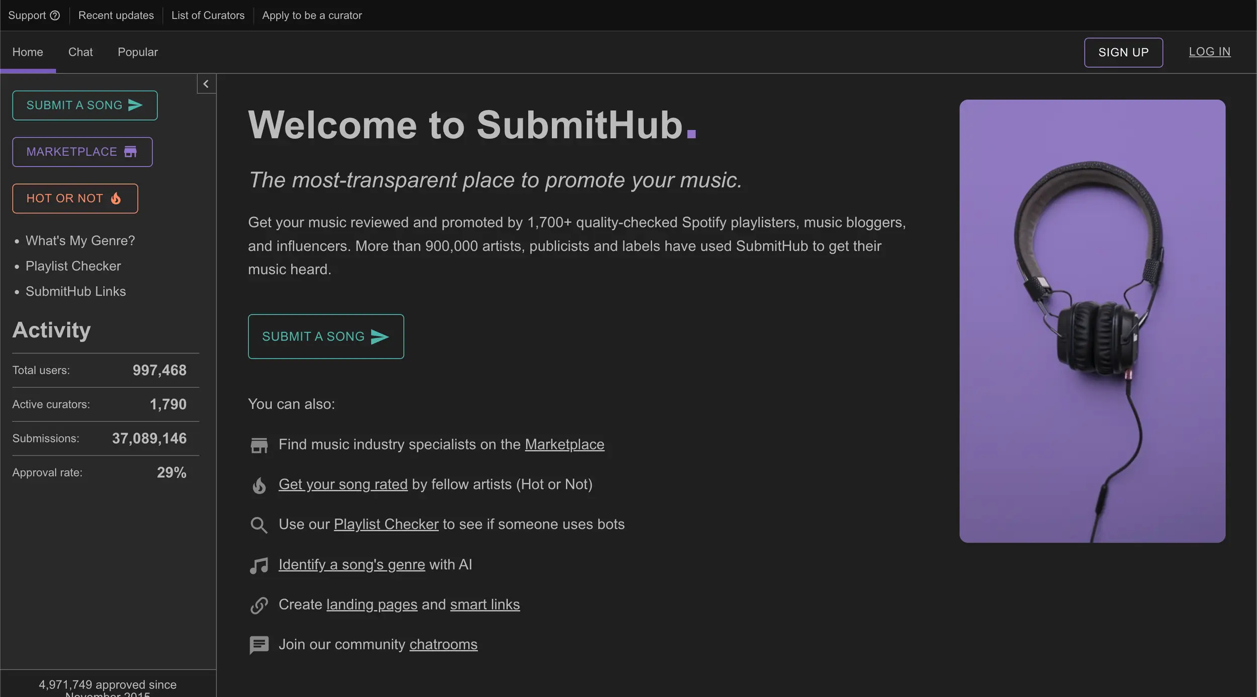 SubmitHub website landingpage