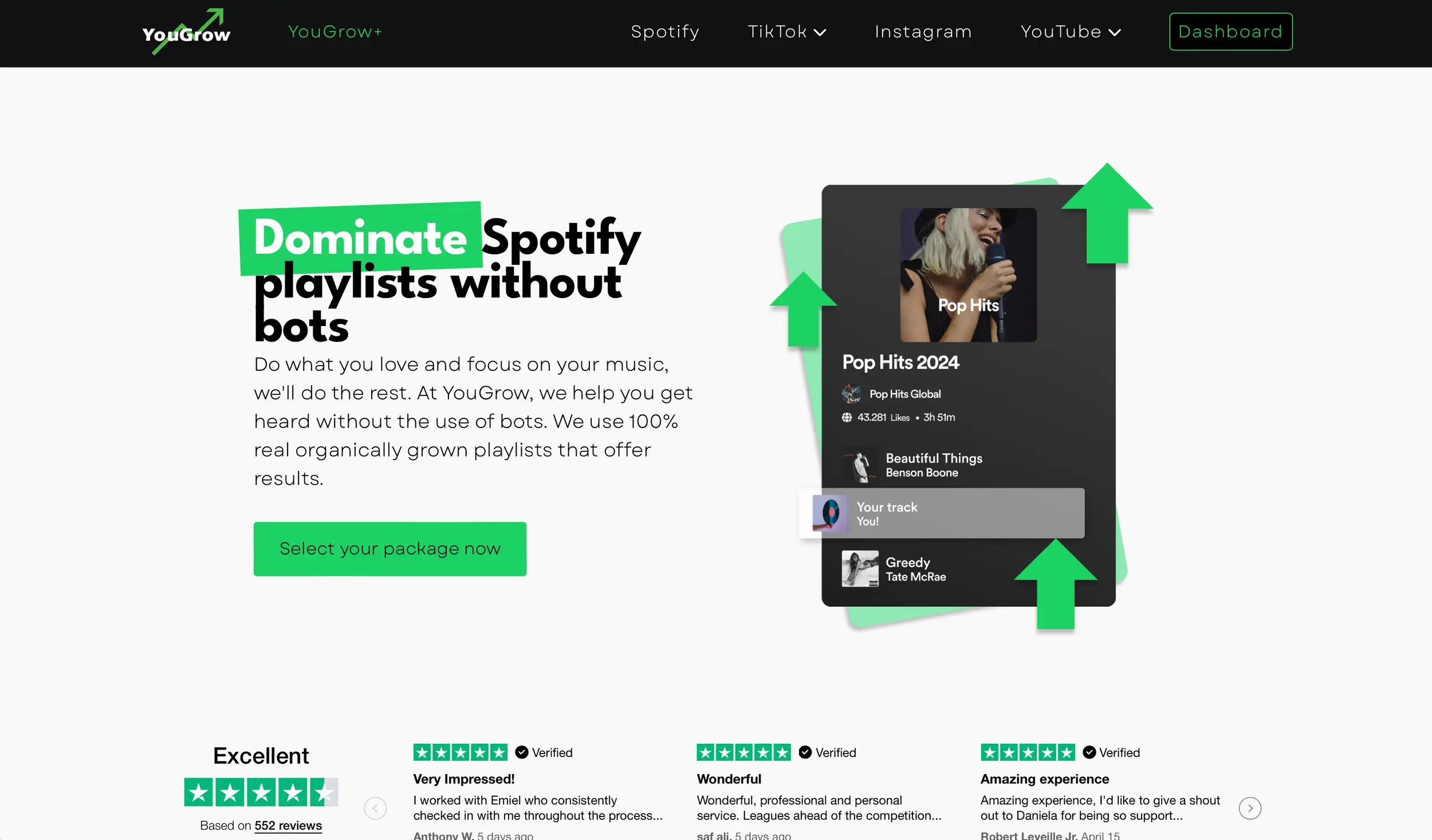 YouGrow Promo Spotify website landing page